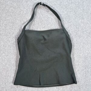 Land's End Ribbed Halter Tankini Swim Top Women's 10 Dark Green Padded